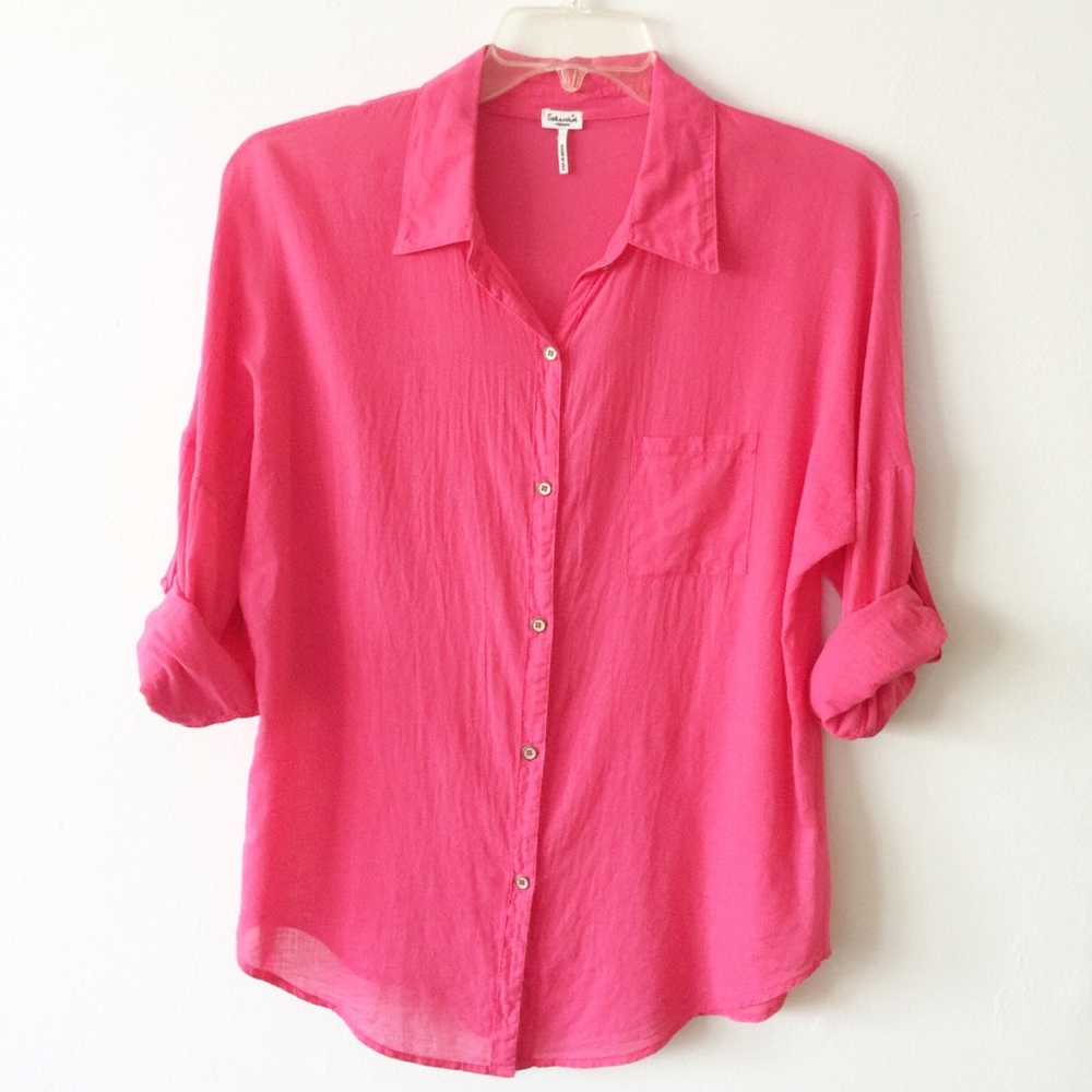 Splendid Roll Tab Sleeve Cotton Blouse Medium